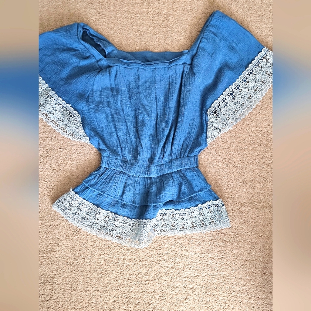 Blue Lace-Trimmed Romper
